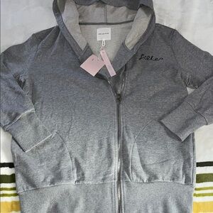 Avec Les Filles oversized Heather Gray Embroidered 100% Cotton Zip-Up Hoodie